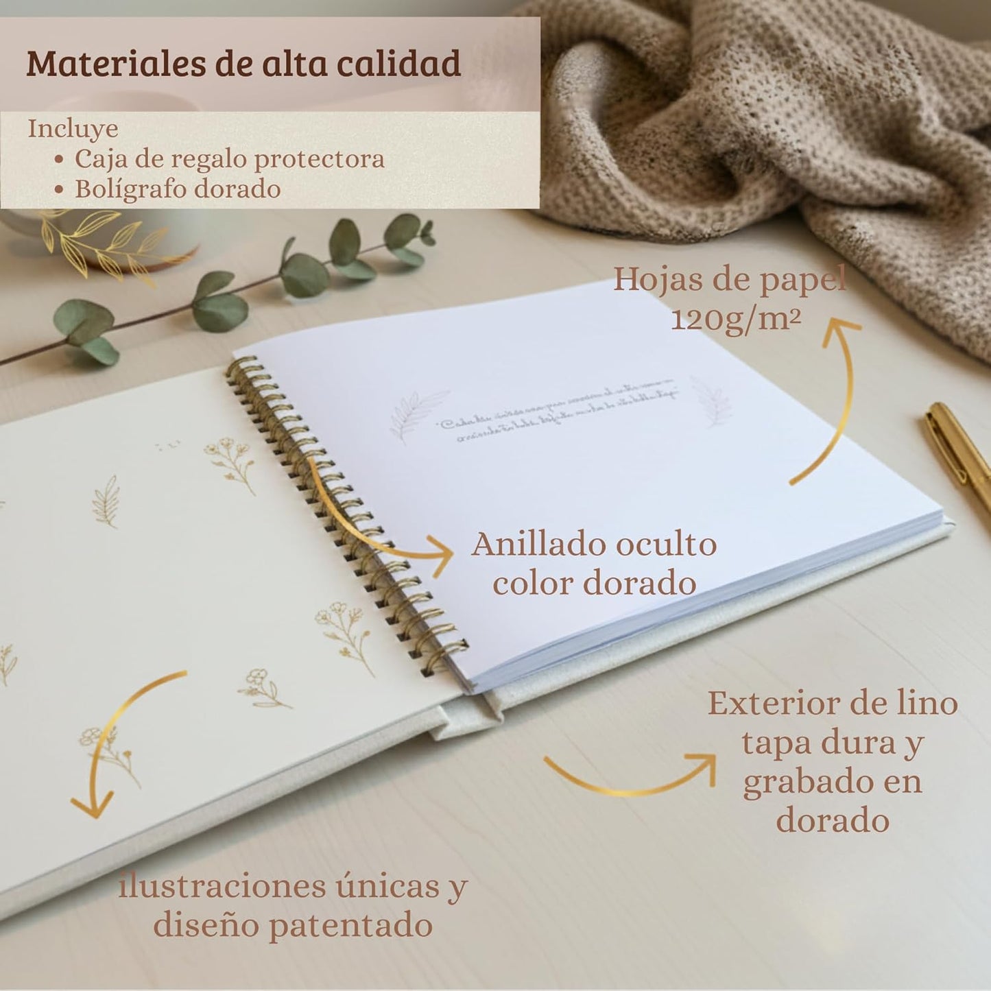 Diario de Embarazo Tapa de lino + Bóligrafo de Regalo