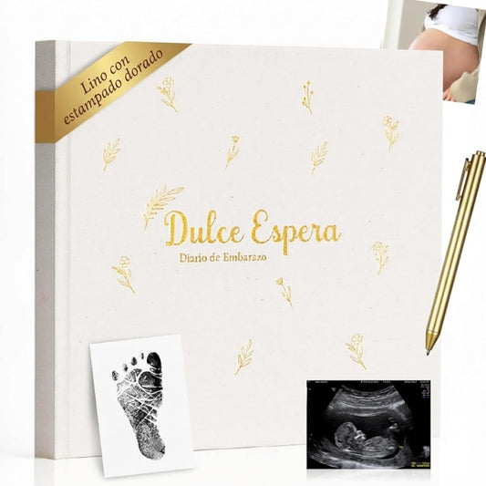 Diario de Embarazo Tapa de lino + Bóligrafo de Regalo