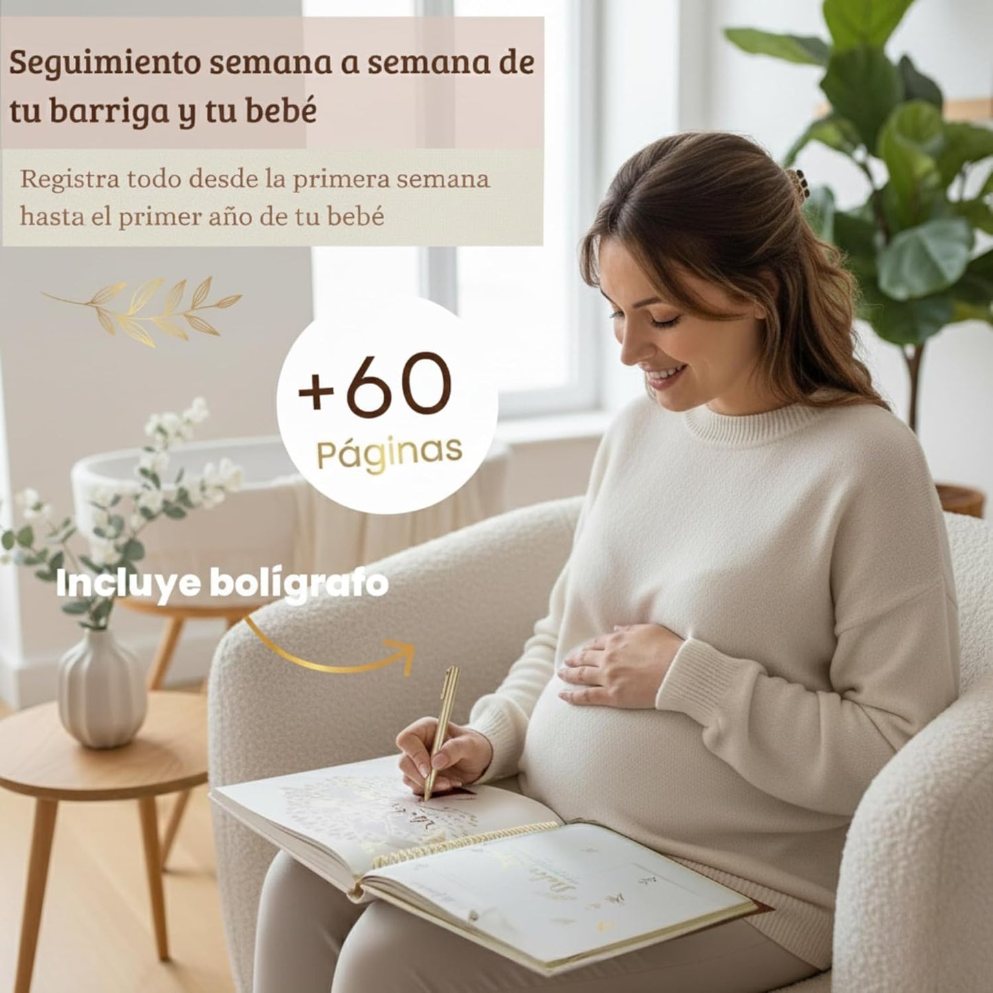 Diario de Embarazo Tapa de lino + Bóligrafo de Regalo