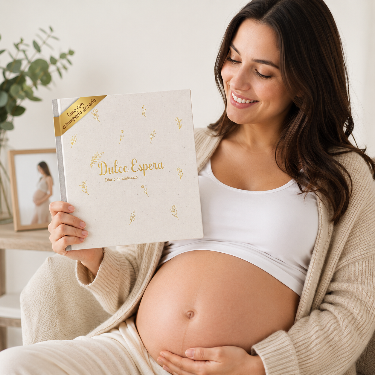 Diario de Embarazo Tapa de lino + Bóligrafo de Regalo